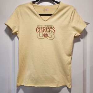 VINTAGE CURLY'S PUB LAMBEAU FIELD YELLOW V-NECK T-SHIRT SIZE JUNIOR XL